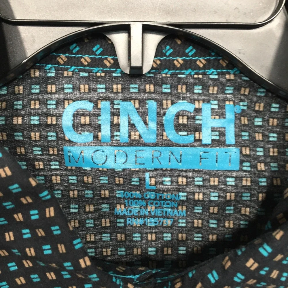 Cinch Mens Shirt Modern Fit Western Geometric Snap L Black Teal